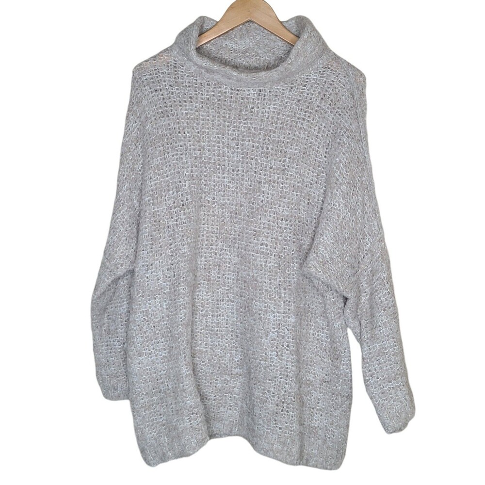 Free People Oversized Sweater Womens XS Beige Alpaca Blend Fuzzy Cowl Neck Boho